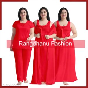 4 Part New Model Night Dress Red