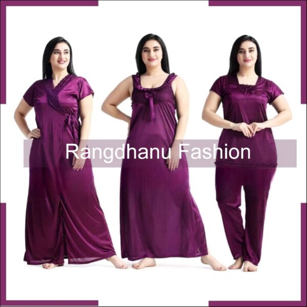 4 Part New Model Night Dress Purple