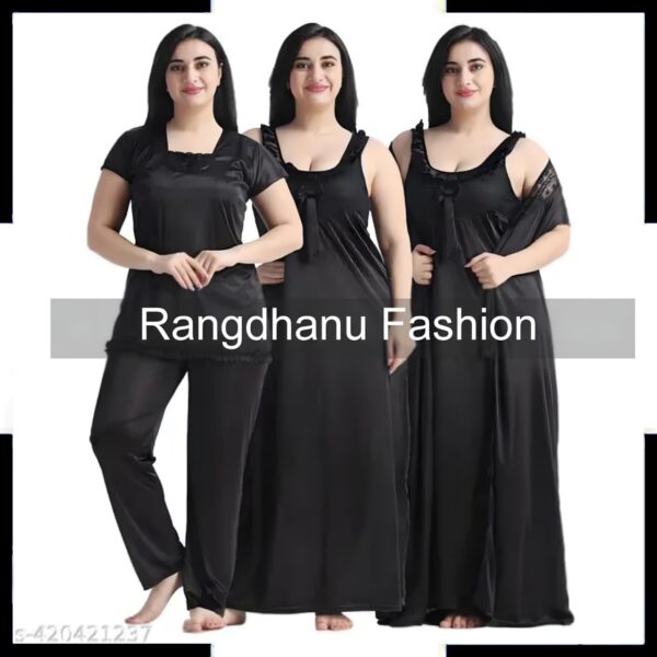 4 Part New Model Night Dress Black