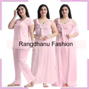 4 Part New Model Night Dress Pink